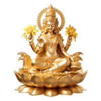 a golden statue of lord ganesha sitting on a lotus